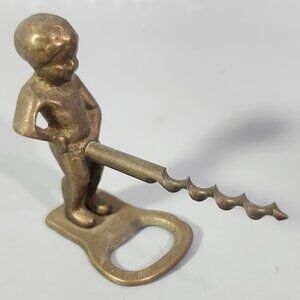 VTg Brass Manneken Pis Belgium Landmark Figural Corkscrew Bottle Opener Nude